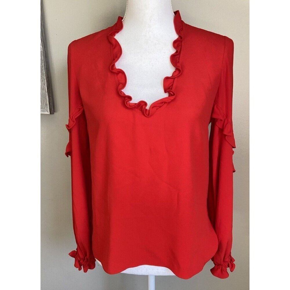 Alexis Shirt Blouse Red Ruffle Long Sleeve Size Extra Small XS